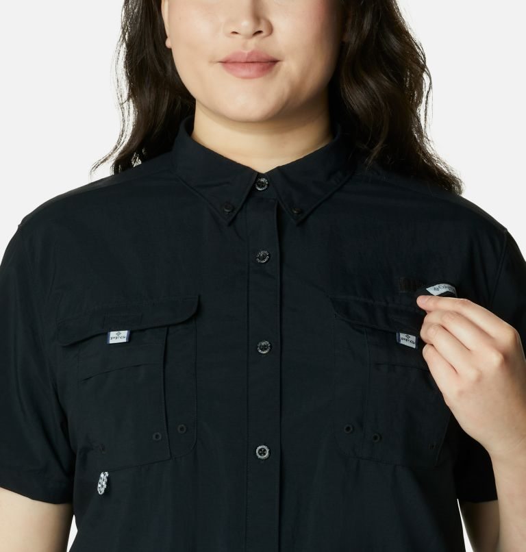 Women's Columbia PFG Bahama Short Sleeve Shirts Black | Plus Size CA-N5A14